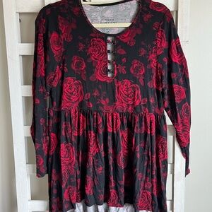 Torrid Black and Red Floral Dress Blouse